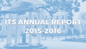 ITS Annual Report 2015-2016 text on top of blue landscape of Old Well