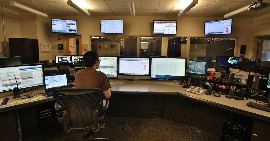 command center with computer operator