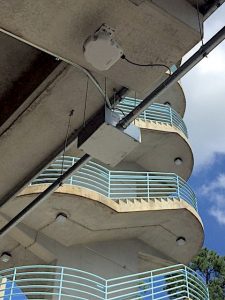 Pervasive wireless equipment on the ceiling of a Kenan Stadium Concourse