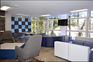 Blue seating areas