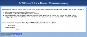 Screenshot of the web page from which users can download their AFS files