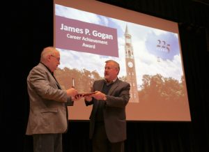 Jim Gogan receives career achievement award from Chris Kielt