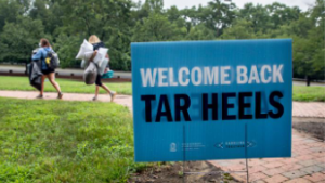UNC students move into their residence halls in preparation for the 2020-21 school year on August 3, 2020. (Johnny Andrews/UNC-Chapel Hill)