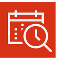 Microsoft FindTime icon, an orange square with a white calendar overlaid with a magnifying glass