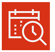 Microsoft FindTime icon, an orange square with a white calendar overlaid with a magnifying glass