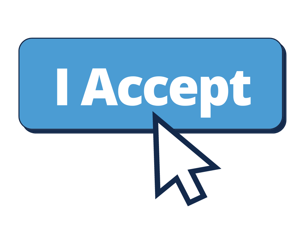 I giant "I accept" button with a cursor, representing the new cookie acknowledgement banner