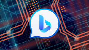 Bing Chat logo floats on a techy background