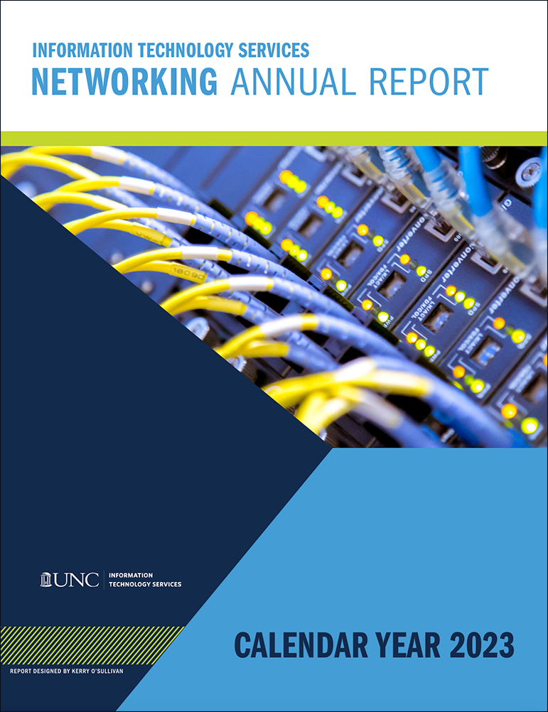 Cover of the PDF version of the Networking Annual Report 2023, which features a network switch with ethernet cables